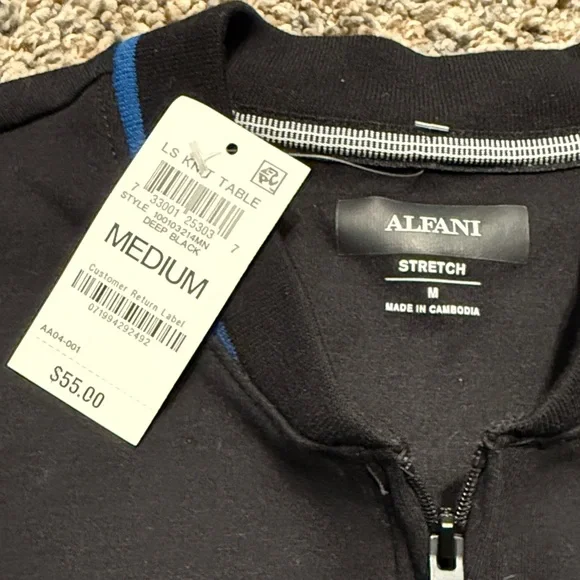 Alfani Men's Zip-Up Sweater in Black with Blue Accent - Picture 2 of 3